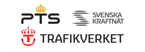 Post- och telestyrelsens, Trafikverkets och Svenska kraftnäts logotyper.