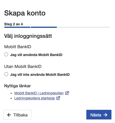 Välj om du vill använda Mobilt BankID eller ej.