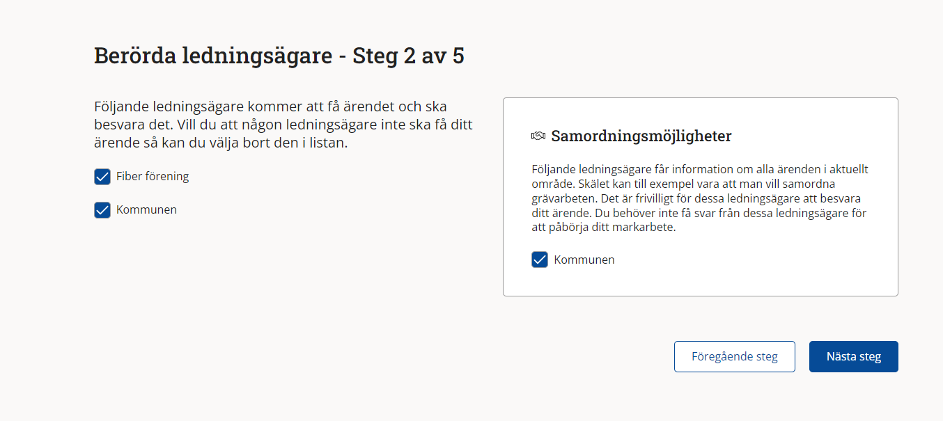 Skärmdump av sidan där berörda ledningsägare listas.