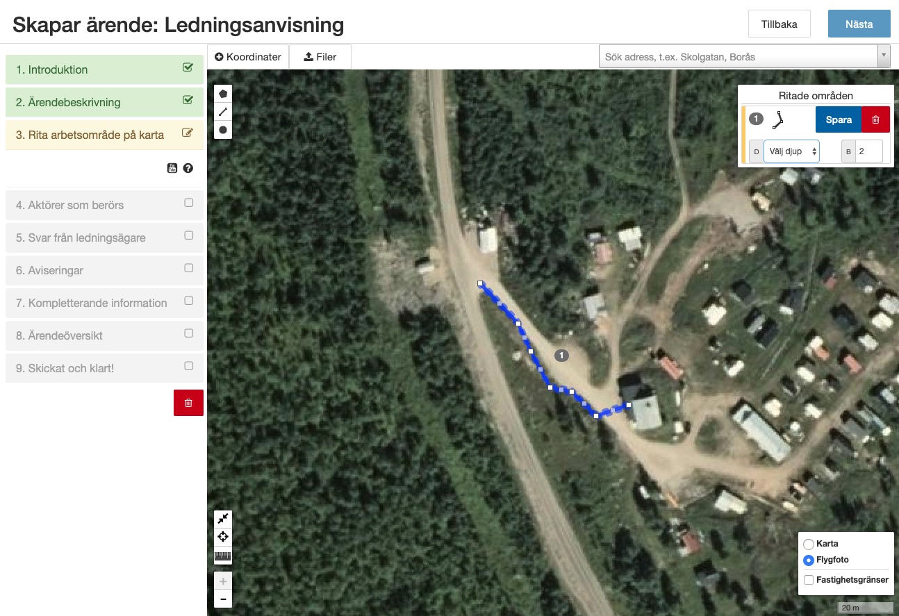Skärmdump som visar ett utmarkerat arbetsområde i form av en linje.