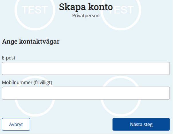 Skärmdump av sidan där du anger din e-postadress och ditt mobilnummer.