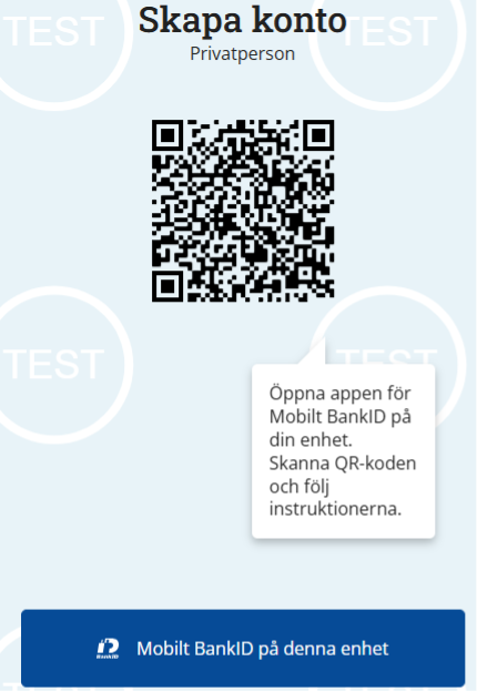 Skärmdump av sidan där du ska skanna en QR-kod på din mobila enhet med BankID-appen.