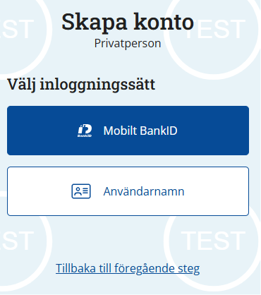 Skärmdump av sidan där du väljer om du vill logga in med mobilt BankID eller med användarnamn och lösenord.