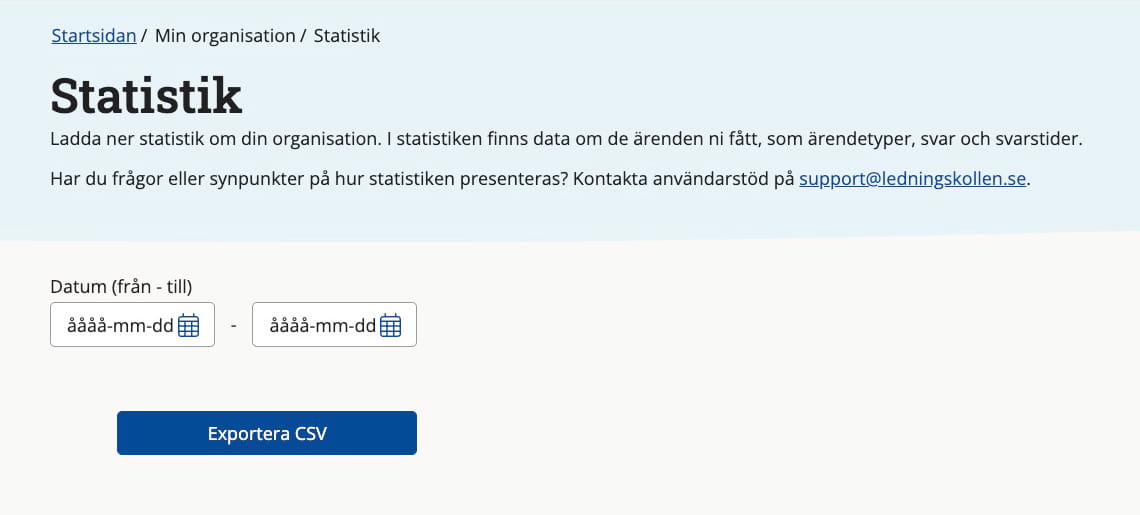 Skärmdump av gränssnittet för att hämta statistik som ledningsägare
