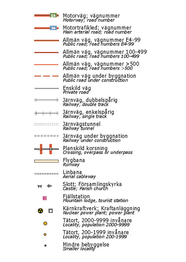 Andra bilden med förklaring av karttecken vid skala 1:250000