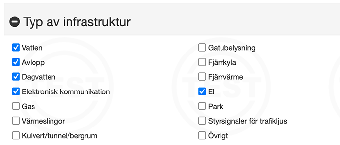 Skärmdump av inställningar för typ av infrastruktur.