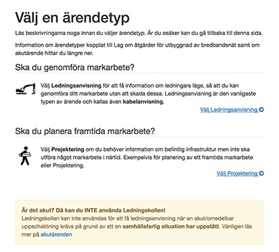 Vyn där privatpersoner väljer ärendetyp