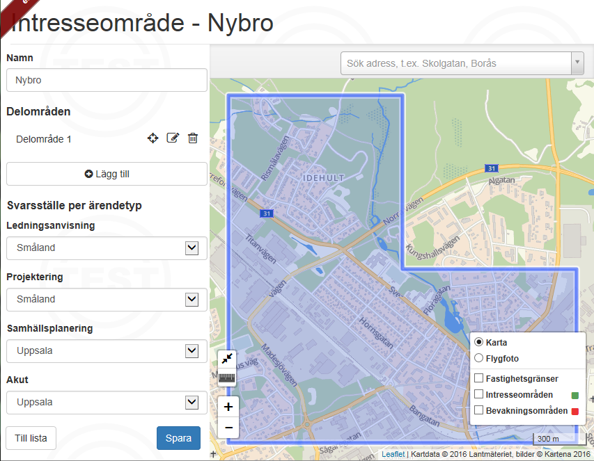 Från admingränssnittet: information om intresseområde